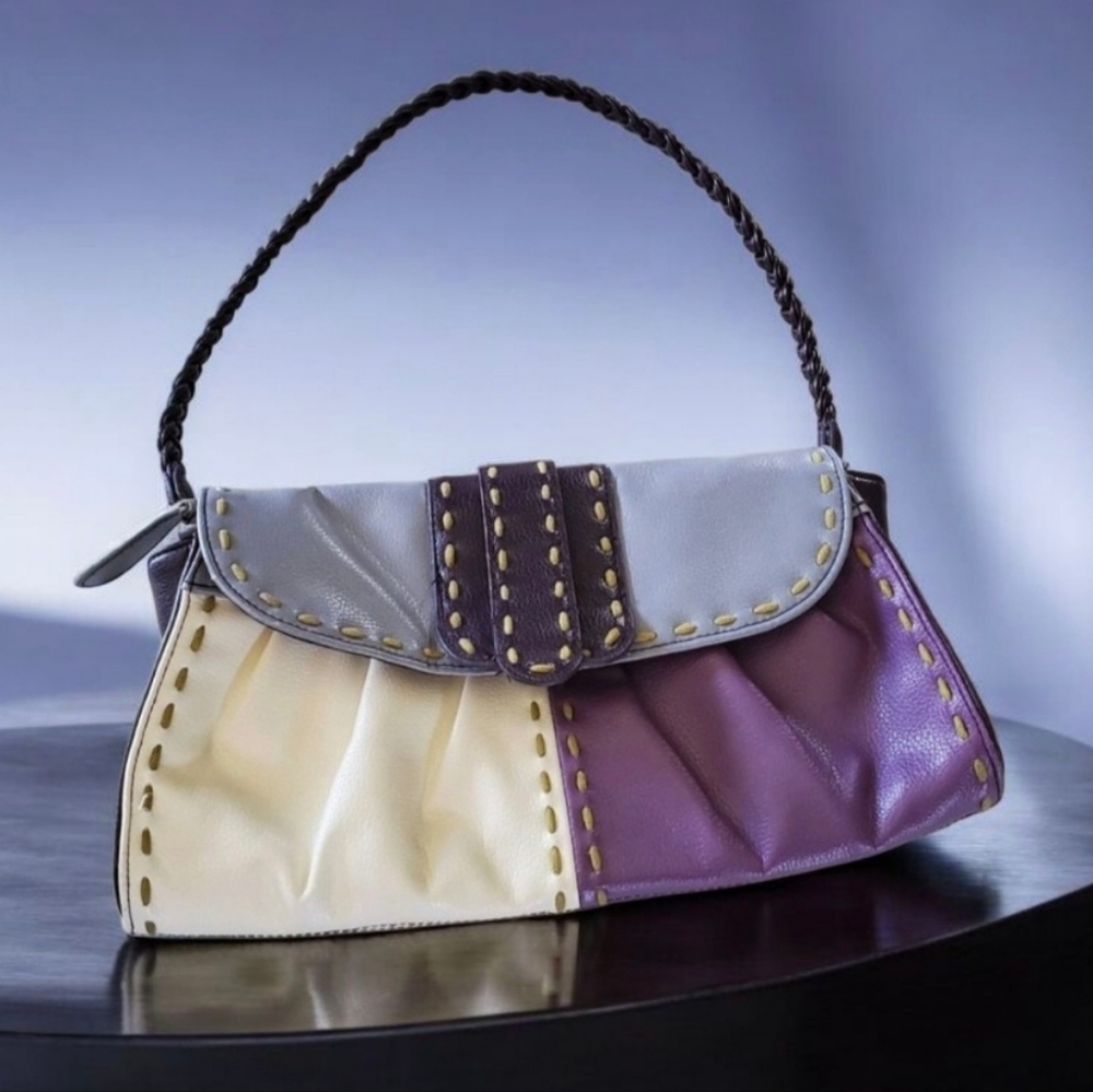 Purple & White Purse with stitching accents CUTE